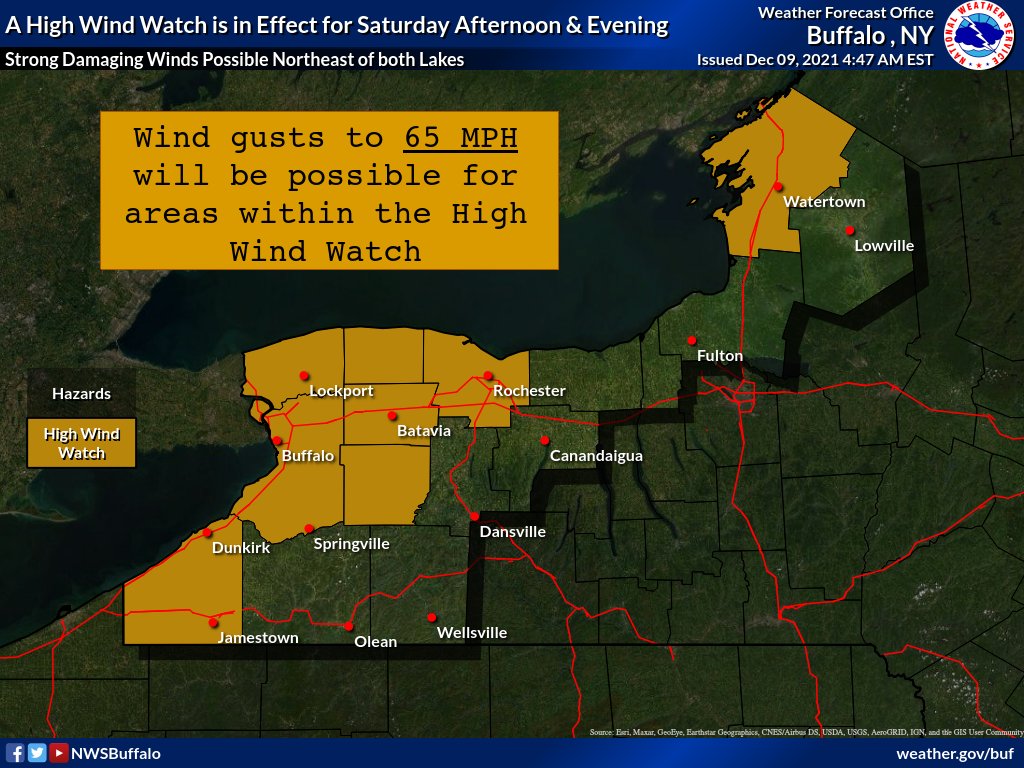 MonroeCountyOEM's tweet photo. HIGH WIND WATCH... A High #WindWatch has been issued for Saturday 12/11 in the afternoon through late Saturday evening for portions of the Monroe County, NY area. Gusts up to 65 MPH possible on Saturday afternoon and evening for areas in High Wind Watch. https://t.co/0BgBhS5c4E