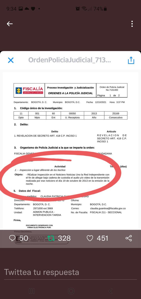 MONYRODRIGUEZOF's tweet photo. Dice claramente que “Realizar inspección en el noticiero Noticias Uno”. Hoy Fiscalía dice que no es verdad y aparte un medio de comunicación los ayuda a lavarse las manos. Vaya credibilidad. https://t.co/L4xfMdSnFb