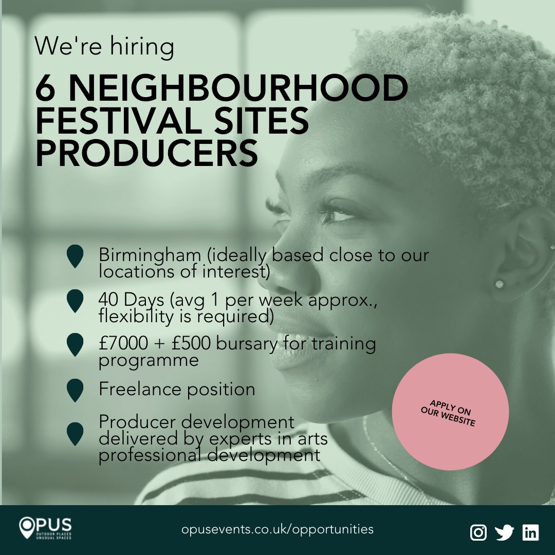 Outdoor Places Unusual Spaces on Twitter: "You'll be a do-er/organiser/ producer within communities Role includes Producer development programme  Ideally based in our locations of interest... see our website for more  info. APPLY NOW: