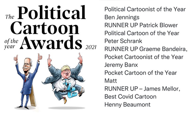 Many congratulations to all the winners and runners-up in this year's Political Cartoon Awards! <a href="/BJennings90/">Ben Jennings</a> <a href="/schrankartoons/">PeterSchrank</a> <a href="/GraemeBandeira/">Graeme Bandeira</a> <a href="/Banxcartoons/">Banx</a> <a href="/MattCartoonist/">Matt Cartoons</a> <a href="/HennyBeaumont/">henny beaumont</a> <a href="/JamesDFMellor/">James Mellor</a> Hear their speeches here: ellwoodatfield.com/winners-2/