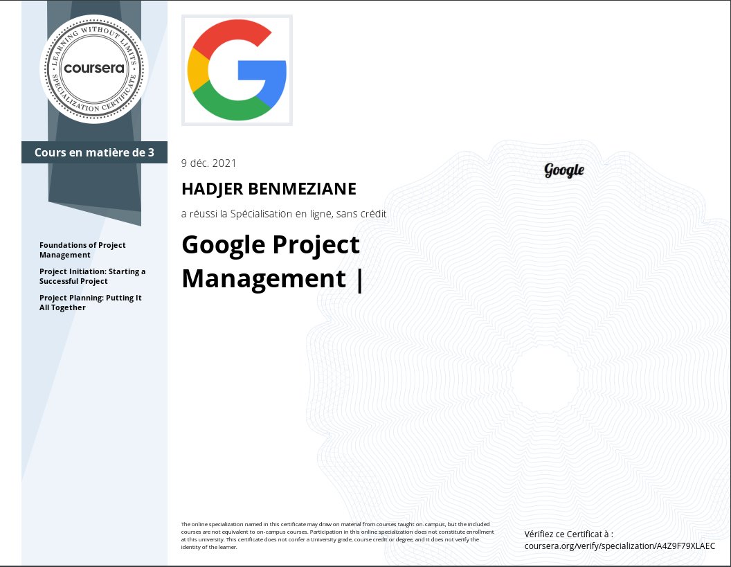 IHIaadj's tweet photo. I got the Google project management certification ! Thanks @BambooGeeks for the scholarship =) 
Although I still think it's mostly intuitive, the tools and standardization are necessary to learn to succeed. 
The Capstone project was fun to manage too. https://t.co/5QmqRnlf2n