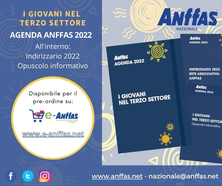 ‼️ #AGENDA ANFFAS 2022: disponibile sulla piattaforma #eAnffas 
 
👉 Disponibile la nuova Agenda #Anffas - rinnovata nella sua veste grafica - che, per l'anno 2022, è stata dedicata al tema dei "#Giovani nel #TerzoSettore" ❗️

🛒 Prenotala qui ➡️ e-anffas.net/anffas-onlus-n…