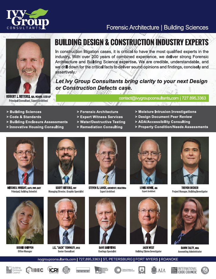 BldgScientist's tweet photo. Ivy Group Consultants combines over 280 years of experience in the design of building enclosures. In 2013 we created the Tampa Bay Building Enclosure Council as a working council of the American Institute of Architects (AIA) and the National Institute for Building Sciences (NIBS) https://t.co/DVi2mCnj8p