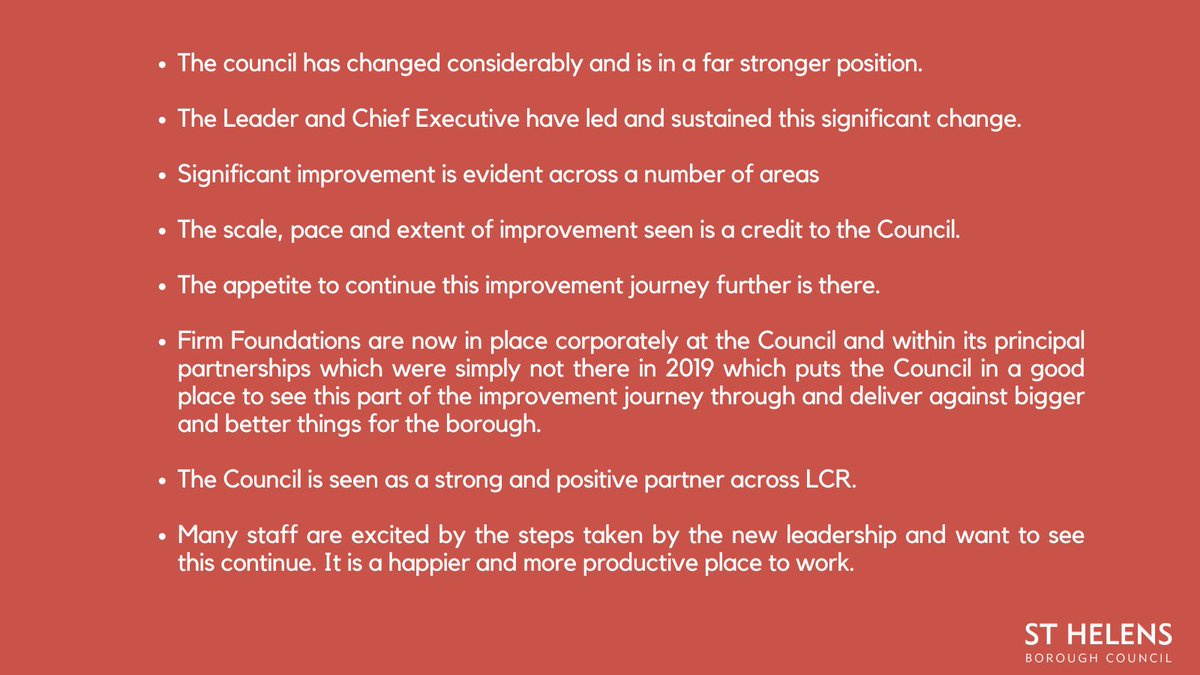 A report from <a href="/LGAcomms/">Local Government Association (LGA)</a> has recognised the significant progress made by St Helens Borough Council as part of its transformation journey.

Below are some of the findings a team of experts made. Find out more here: bit.ly/30aWv2Z