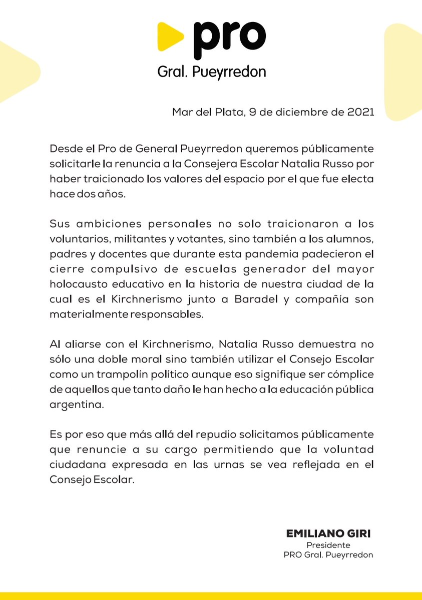 ProMdpOficial's tweet photo. Comunicado del PRO General Pueyrredon https://t.co/ilKm3FRaBd
