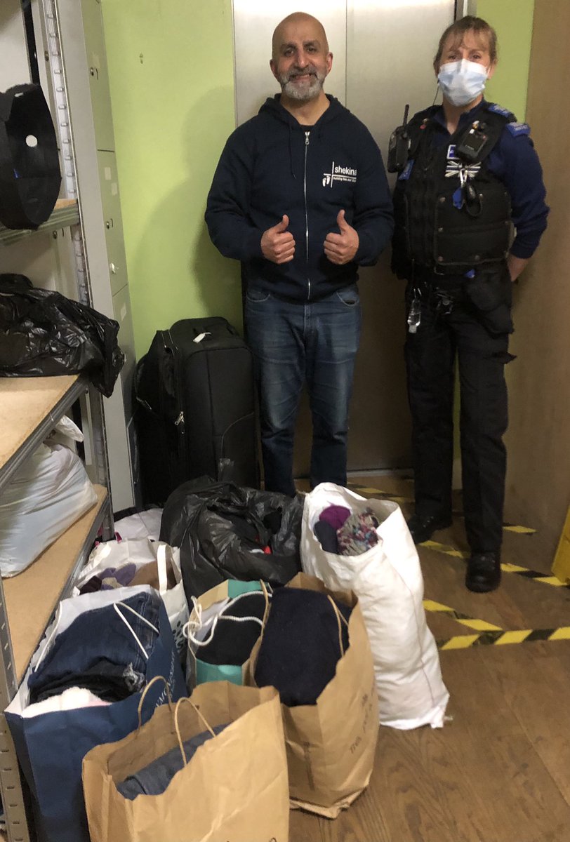 PCSO30747's tweet photo. 8 bags of warm clothes and coats dropped off to @shekinahcharity this afternoon. #community #helpingthehomeless #helpingvulnerable @CharlesCrossLPP @DC_Police https://t.co/6jV5fasIZR