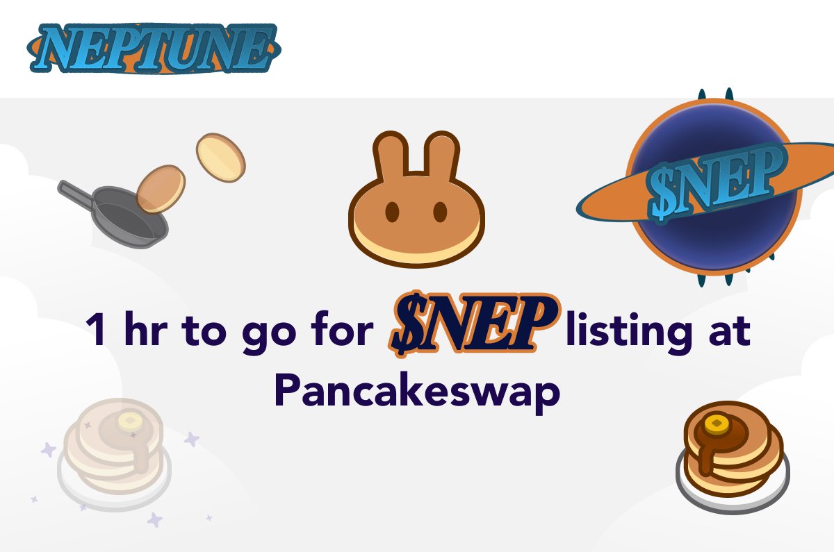 NepDevKyong's tweet photo. Preparing for #PancakeSwap listing! 1 hour left until launch!

Check the countdown here:
https://t.co/xPmUybj1YQ

#NEP #NEPTUNE #cryptolisting #newlisting #crypto #eth #btc #pancake #poocoin #cmc https://t.co/eLVSRLuXFH