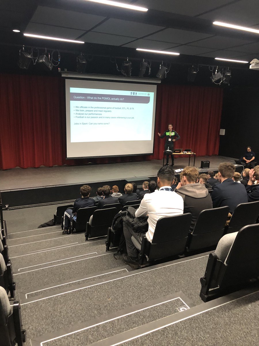 Mr_WilkinsonPE's tweet photo. It’s not everyday a Premier League referee comes into work! ⚽️ Despite some technical issues, we had an excellent insight into the life of a referee and var! Huge thank you to John Brooks for the session, it was superb! 👍 @WreakePE https://t.co/P6U0v7TsL9