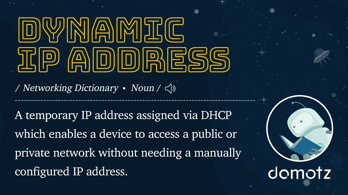 domotz's tweet image. Today’s term in the #NetworkingDictionary is Dynamic IP Address. Unlike a static IP address which always stays the same, a Dynamic IP Address usually changes from time to time.❗Then it gets a little trickier❗ 
#Domotz #DynamicIPAddress #NetworkMonitoring