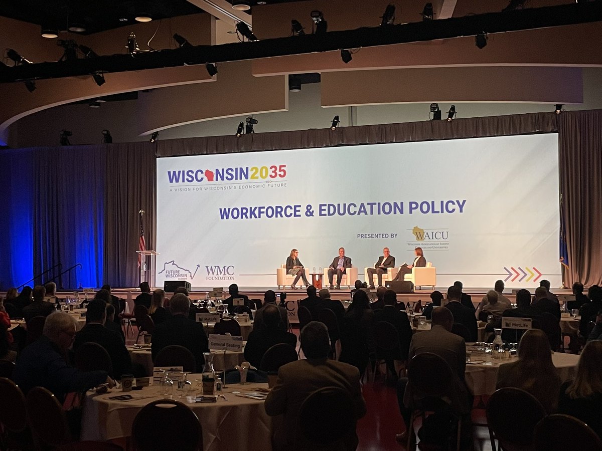 WisconsinMC's tweet photo. WMC’s @ravervelde sits down with Tom Abrahamson of KI, Eric Blohm of Freedom Graphic Systems &amp; Carrie Strobel of Greenheck Group to discuss new ways to attract talent to Wisconsin’s workforce. Including relocation packages, wage increases, job fairs &amp; more! #FutureWI https://t.co/Q8CaxUUWS0