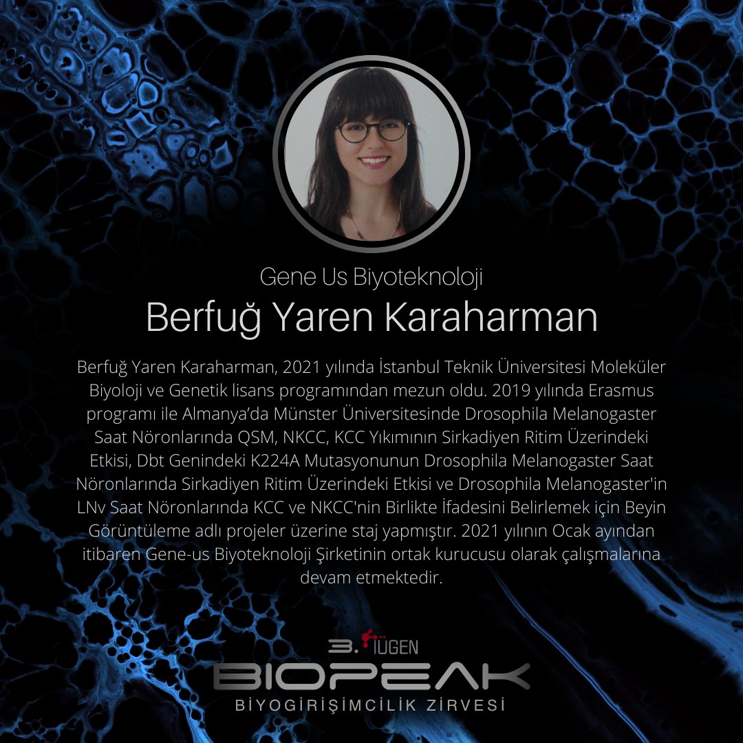 iugenetics's tweet photo. Burcu Torun, Yunus Emre Aktaş, Berfuğ Yaren Karaharman, Philipp E. Geyer 11 Aralık Cumartesi günü 3. BioPeak etkinliğimizde bizlerle olacak! https://t.co/jfYh6qN6E7