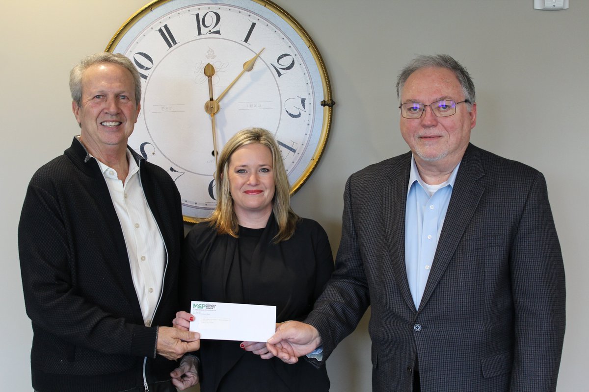 MEPCoop's tweet image. MEP GM Darrell Smith presented a $50,000 check to Pat Brumfield, Pike County Economic Dev. District chairman, and Jill Busby, PCEDD executive director. The grant, through MEP and Cooperative Energy, will go for infrastructure improvement at the Gateway Industrial Park in Pike Co.