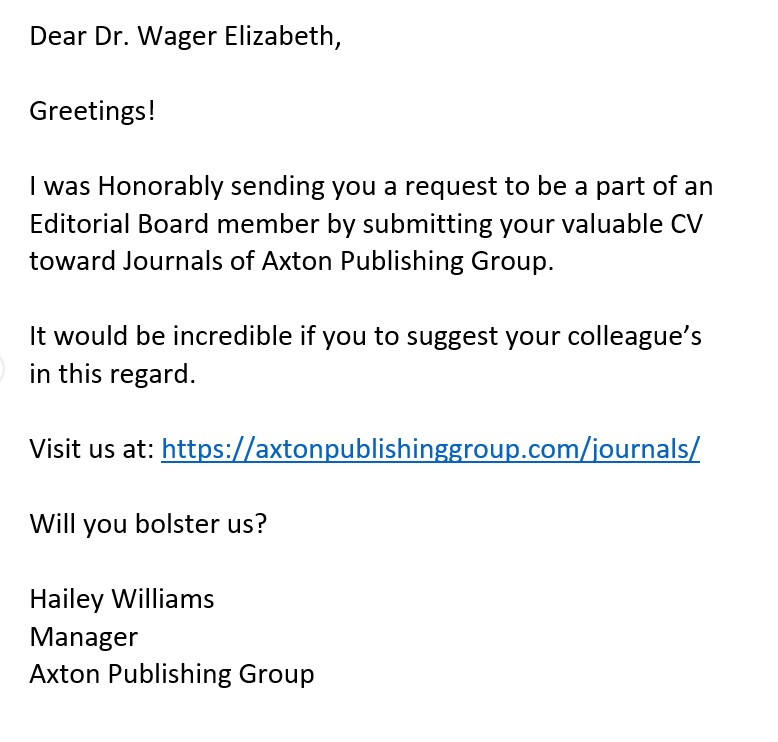 Spam mail from predatory publishers is sometimes so illiterate that it deserves to be Tweeted