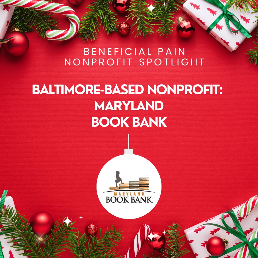 BeneficialPain's tweet photo. This holiday season, we’re highlighting fellow nonprofits in Baltimore that are doing amazing things for the community! Our first nonprofit highlight goes to @mdbookbank, a nonprofit committed to cultivating literacy in children from under-resource neighborhoods. https://t.co/9IfT6ZuWja
