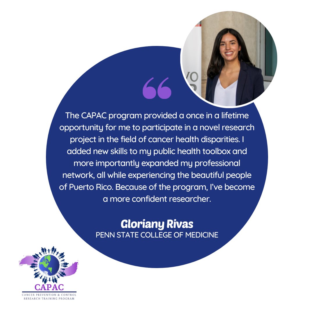 capacpuertorico's tweet photo. 🟣For today's #TestimonialThursday, check out Gloriany's quote from her #CAPAC experience! 🟣

#capacpuertorico #cancerresearch #cancerpreventionandcontrol https://t.co/GqCeUS910p
