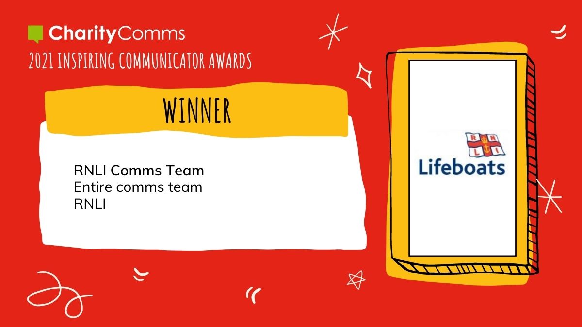 CharityComms's tweet photo. And last but not least - the final award goes to the entire comms team @RNLI. They continue to do incredible work in the face of adversity. A huge congratulations to you all! #InspiringComms https://t.co/u3RV42hp6a