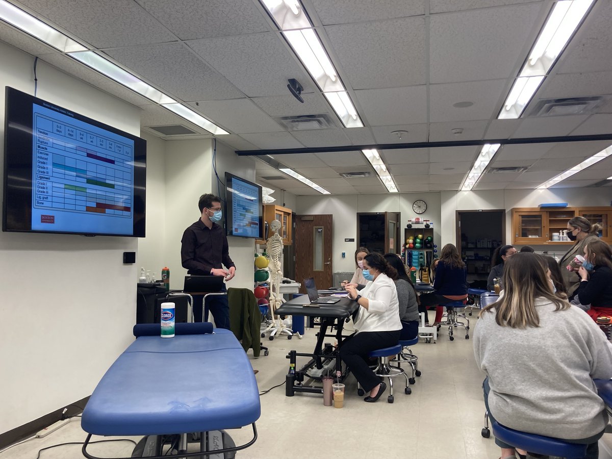On Day 7 of the 14 days of DAT Weekend our recap brings to you…
@ZachSchmidty discusses applying tissue healing guidelines to common athletic injuries with our second year DAT students. We are so thankful for the collaboration with <a href="/BU_AT_Residency/">BU Athletic Training Residency</a>!