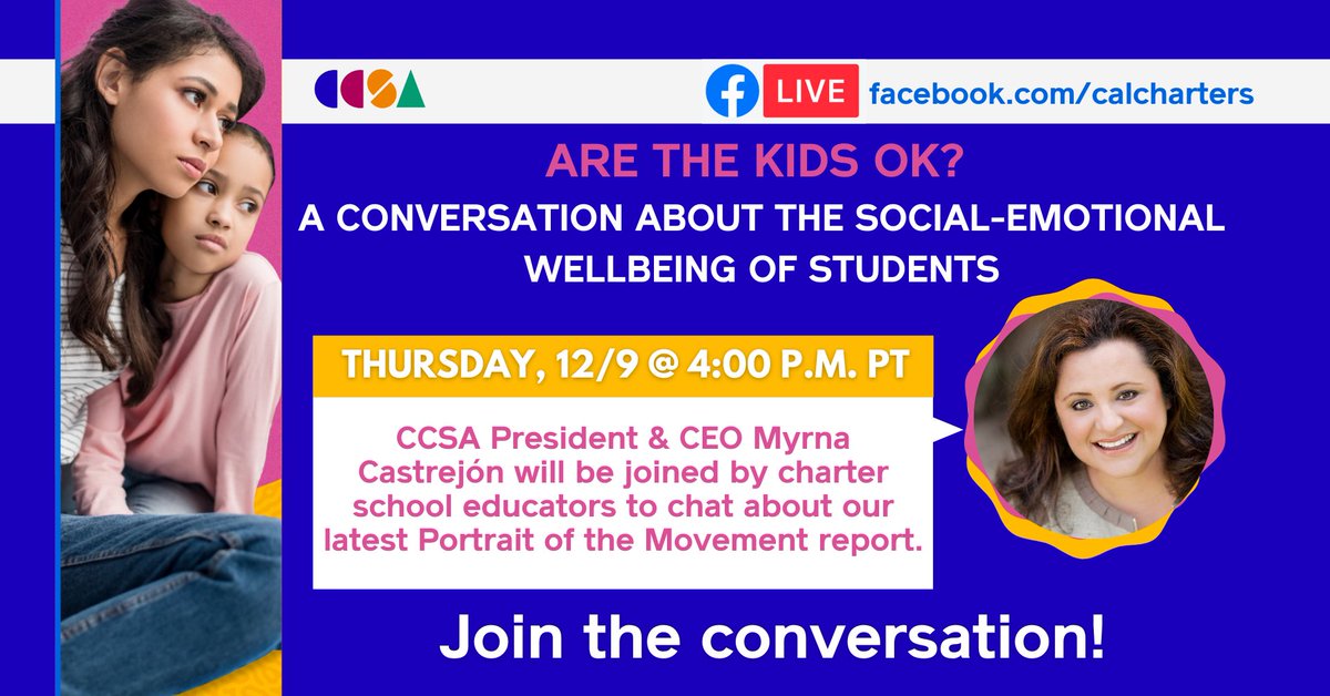 CALcharters's tweet photo. Also, be sure to tune in at 4:00 p.m. (PT) today on Facebook Live for an exciting conversation about our latest #POMReport with CCSA President &amp; CEO @MyrnaCastrejon! https://t.co/xFBmLUmdEQ https://t.co/aczrIsento