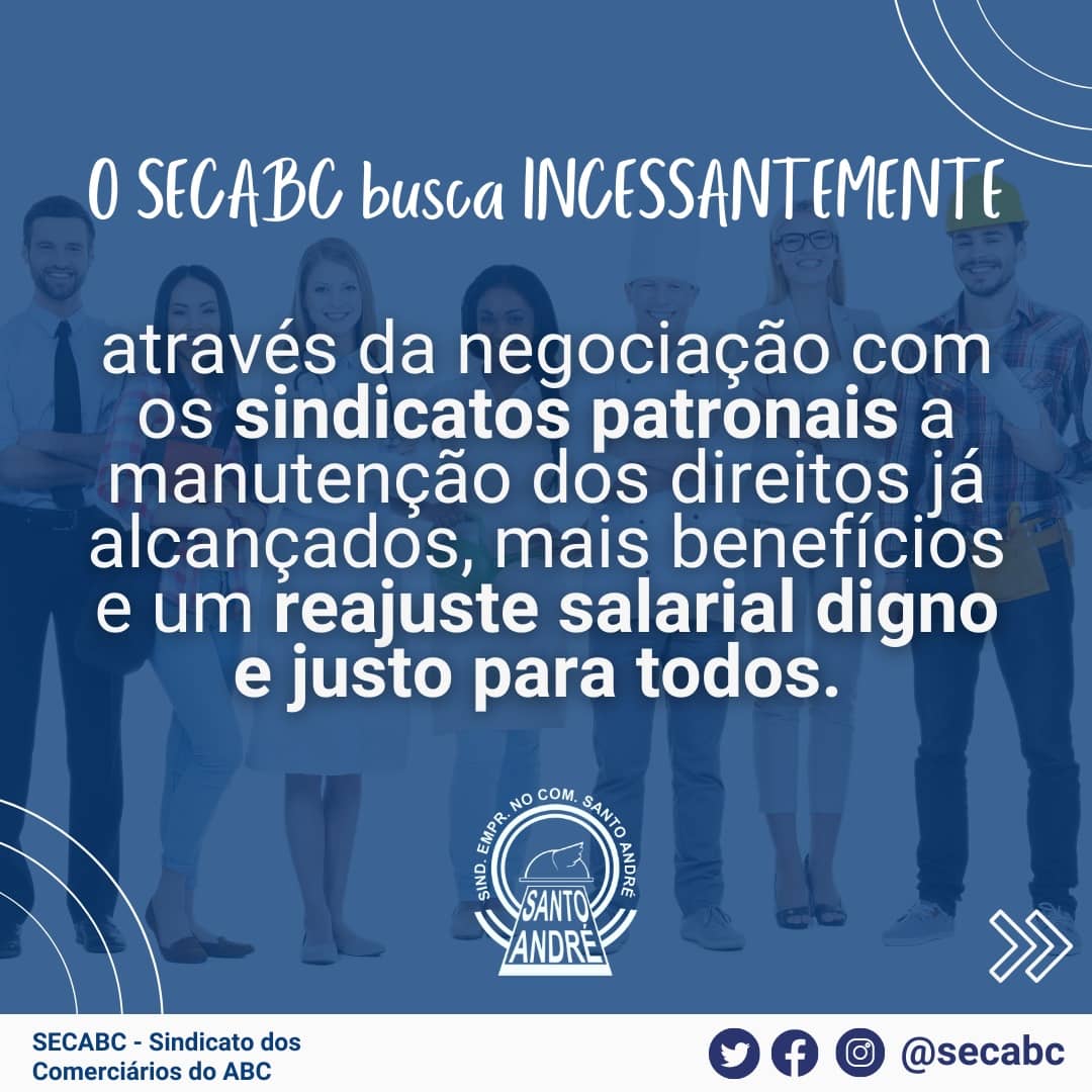 secabc's tweet image. NO SECABC A LUTA NÃO PARA!!!

O SECABC busca INCESSANTEMENTE através da negociação com os sindicatos patronais a manutenção dos direitos já alcançados, mais benefícios e um reajuste salarial digno e justo para todos.
#santoandré #abcpaulista #sãobernardodocampo #saocaetanodosul