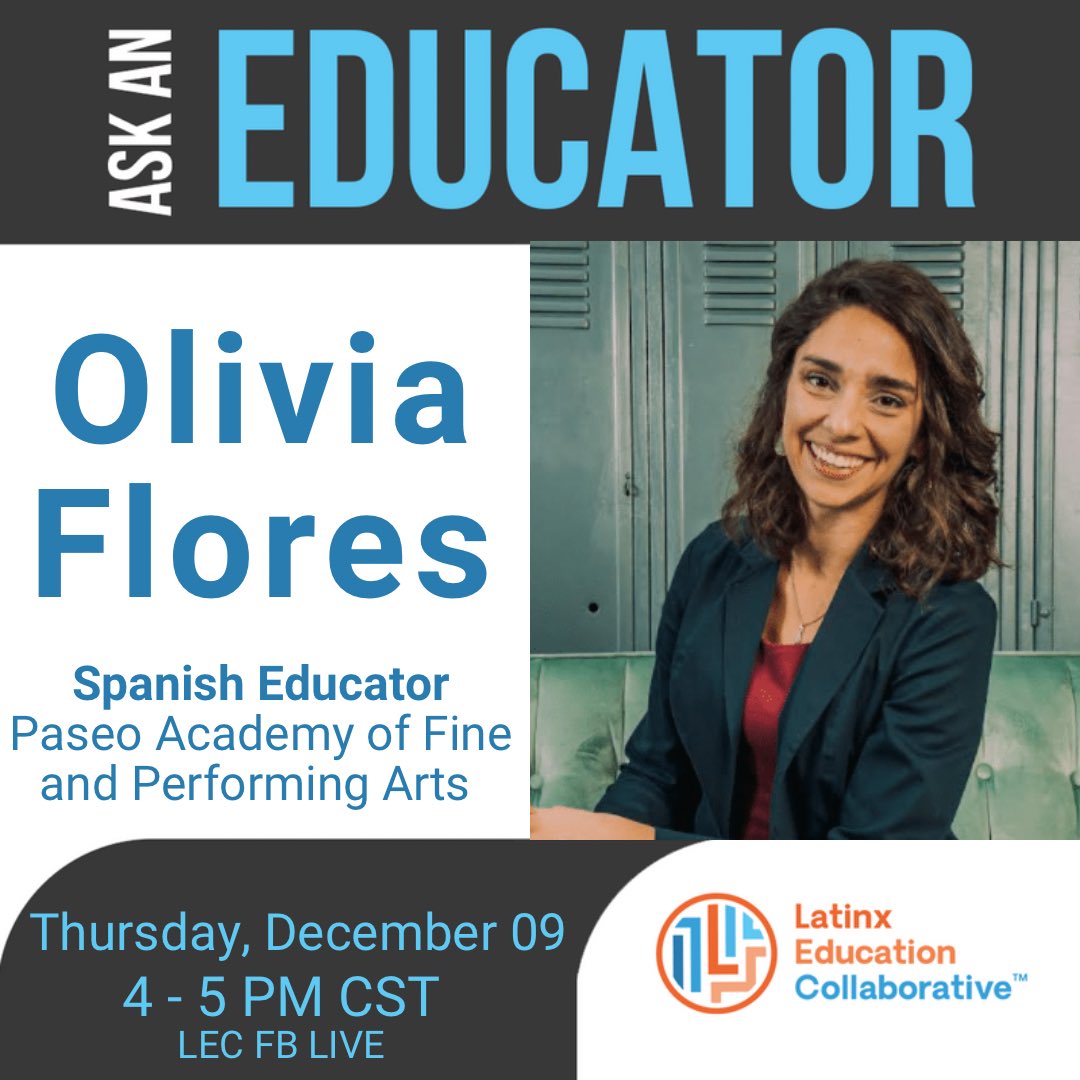 LatinxEdCo's tweet photo. We are so excited to bring you Olivia Flores, Spanish Educator at Paseo Academy of Fine and Performing Arts. Tune in to Ask An Educator at 4 PM CST on Facebook. See you there!
#askaneducator #representationmatters https://t.co/I7kXJWjtrJ
