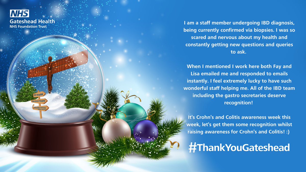 Thank you to Fay and Lisa in our IBD Team for providing outstanding care and relieving patient anxiety 💙

#ThankYouGateshead