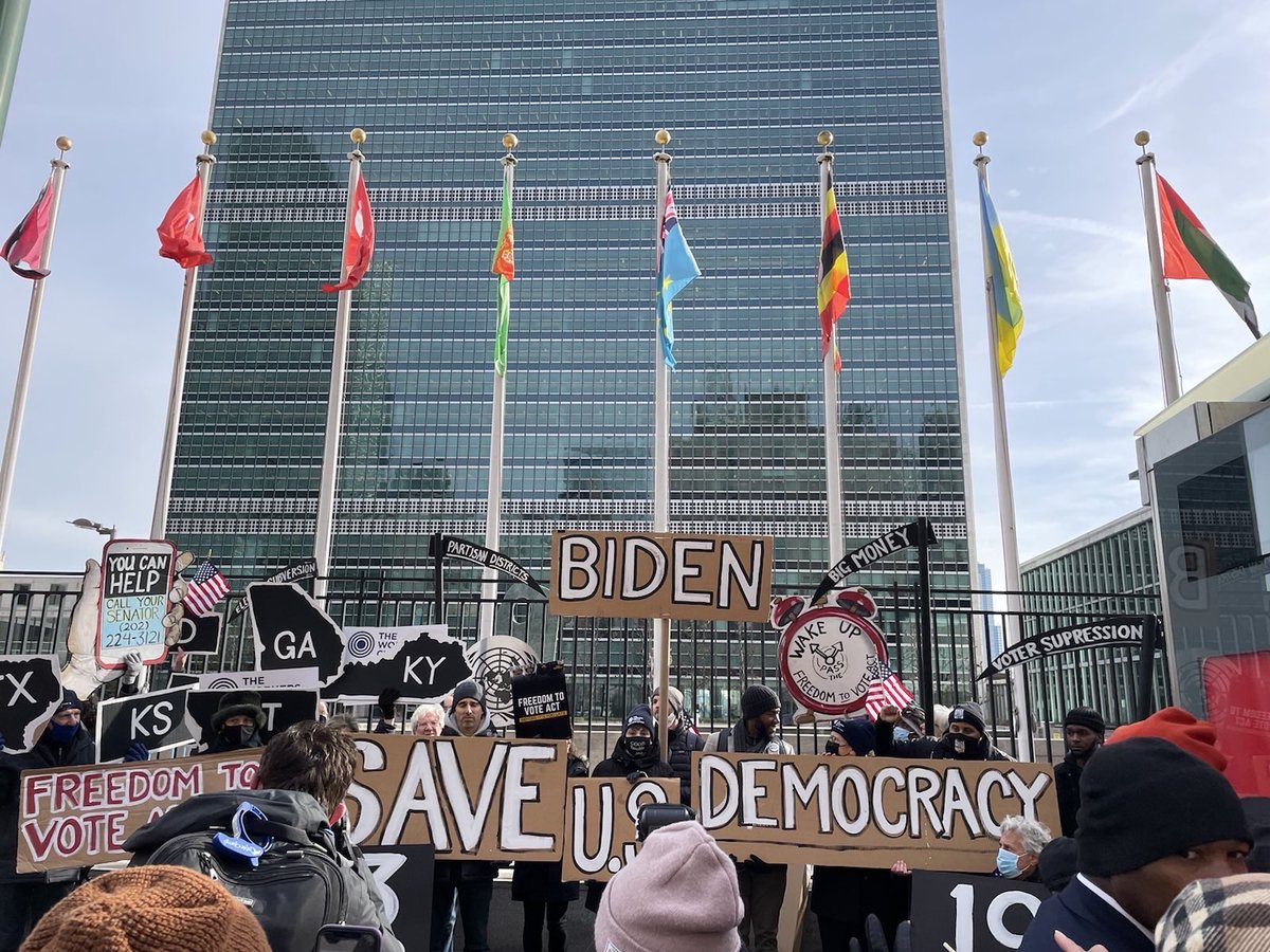 The Workers Circle (@workerscircle) on Twitter photo We are here at the U.N. to let the whole world know that our nation's democracy is on the brink. <a href="/POTUS/">President Donald J. Trump</a> and our Senate MUST enact safeguards for #VotingRightsNow and pass the #FreedomToVoteAct before recess. No more #DemocracyHypocrisy! We need action now. We are here at the U.N. to let the whole world know that our nation's democracy is on the brink. <a href="/POTUS/">President Donald J. Trump</a> and our Senate MUST enact safeguards for #VotingRightsNow and pass the #FreedomToVoteAct before recess. No more #DemocracyHypocrisy! We need action now.