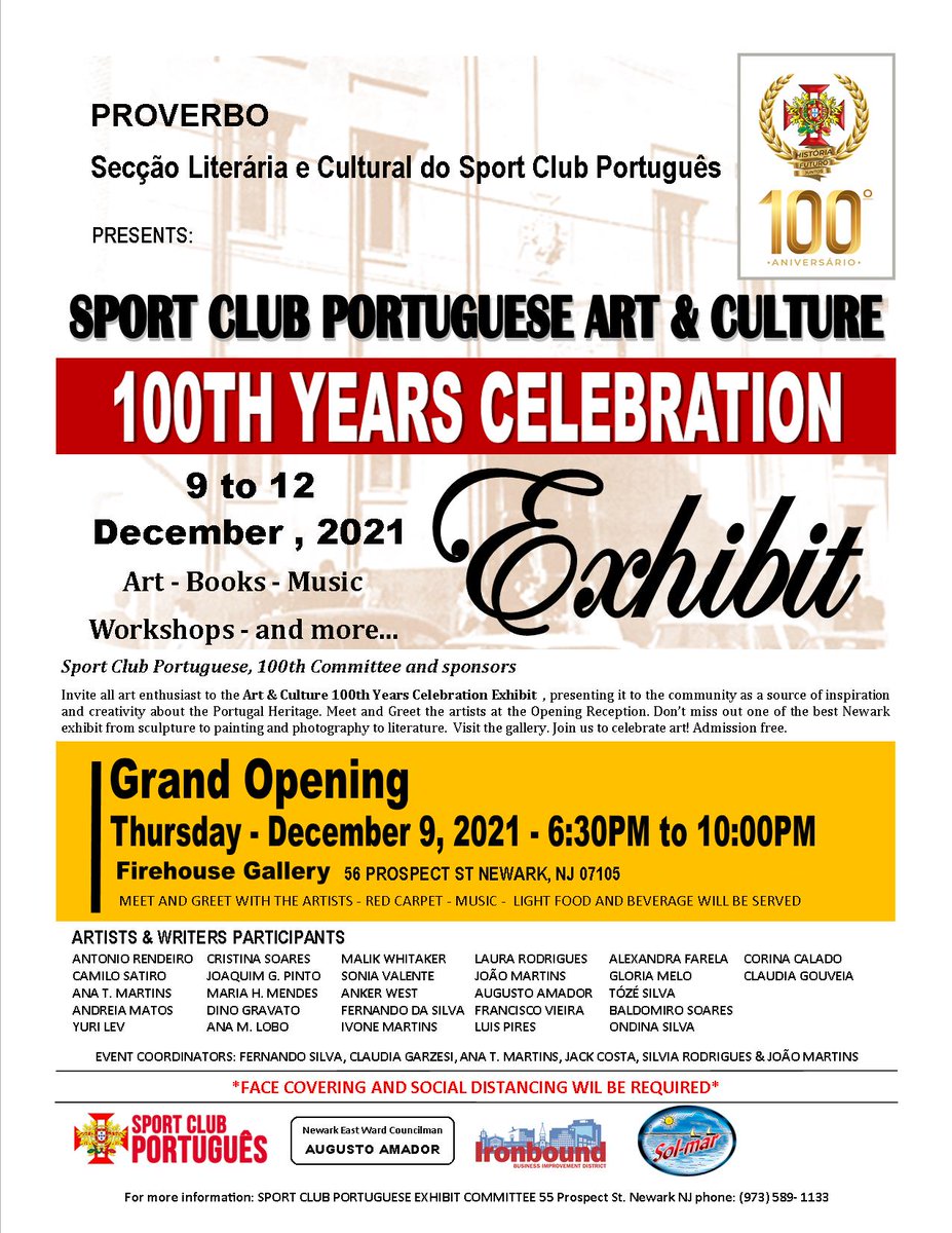 Tonight! 100 YEARS CELEBRATION - SPORT CLUB PORTUGUESE ART & CULTURE EXHIBIT
https://t.co/uNHhJVkCKj
#NewarkArts https://t.co/aIzSHPRkxo