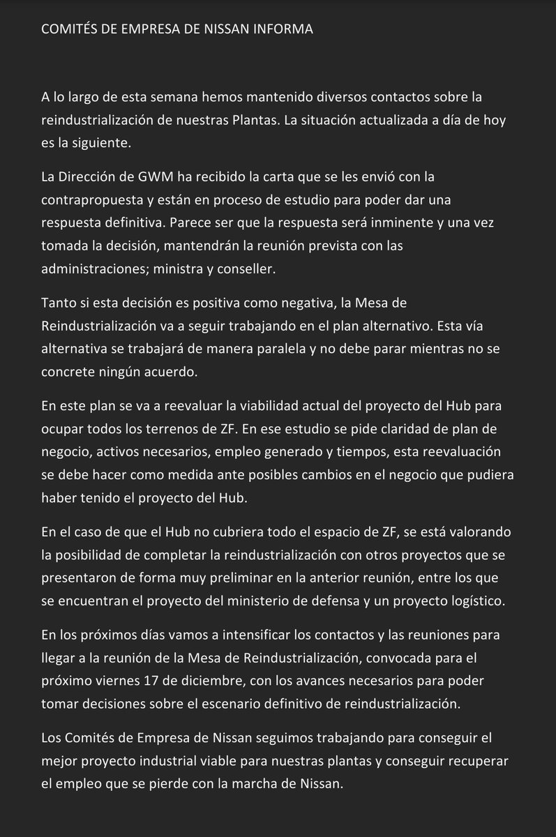 ccooebro's tweet image. A lo largo de esta semana hemos mantenido diversos contactos sobre la reindustrialitzación de nuestras plantas. 

Los Comités de Empresa de #Nissan seguimos trabajando para conseguir el mejor proyecto industrial viable.

La situación actualizada a día de hoy es la siguiente 👇👇