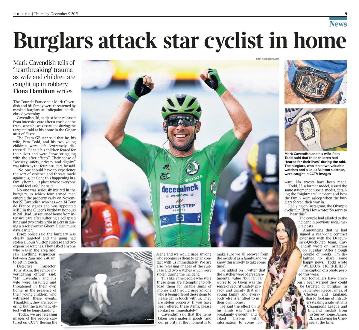 Coverage of armed burglars raiding home of Olympic cycling hero Mark Cavendish in The Times and others from <a href="/andyrobinson123/">Andy Robinson</a>