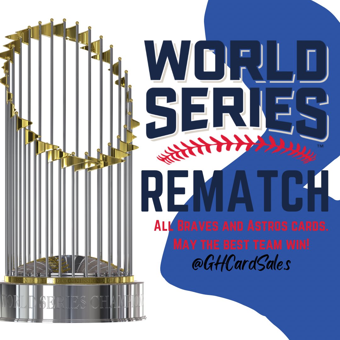 GHCardSales's tweet image. Were you unhappy with the results of this year’s World Series? Or are you a Braves fan who wants to rub the win in even more? Either way, it’s time for a REMATCH!! Tonight will be only Braves and Astros cards. Whichever team has more cards sell is the TRUE champ! 7 pm CST tonight