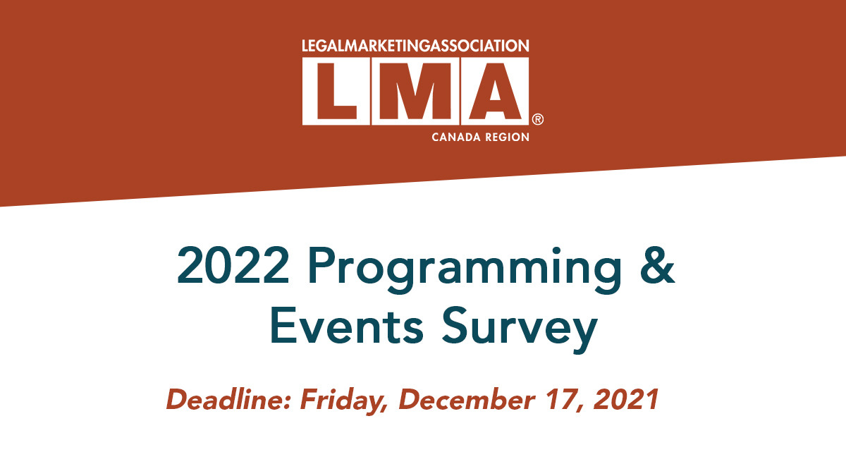 LMAcanada's tweet photo. After another successful year of fantastic programming, we’re excited to start planning for 2022! But first, we’d love your input. Click to fill out a two-minute survey about your preferred topics and formats for future events: https://t.co/ASnVgTwMh8
#LMAMkt #LMAExec #LMANext https://t.co/wKVbJ2rsqg