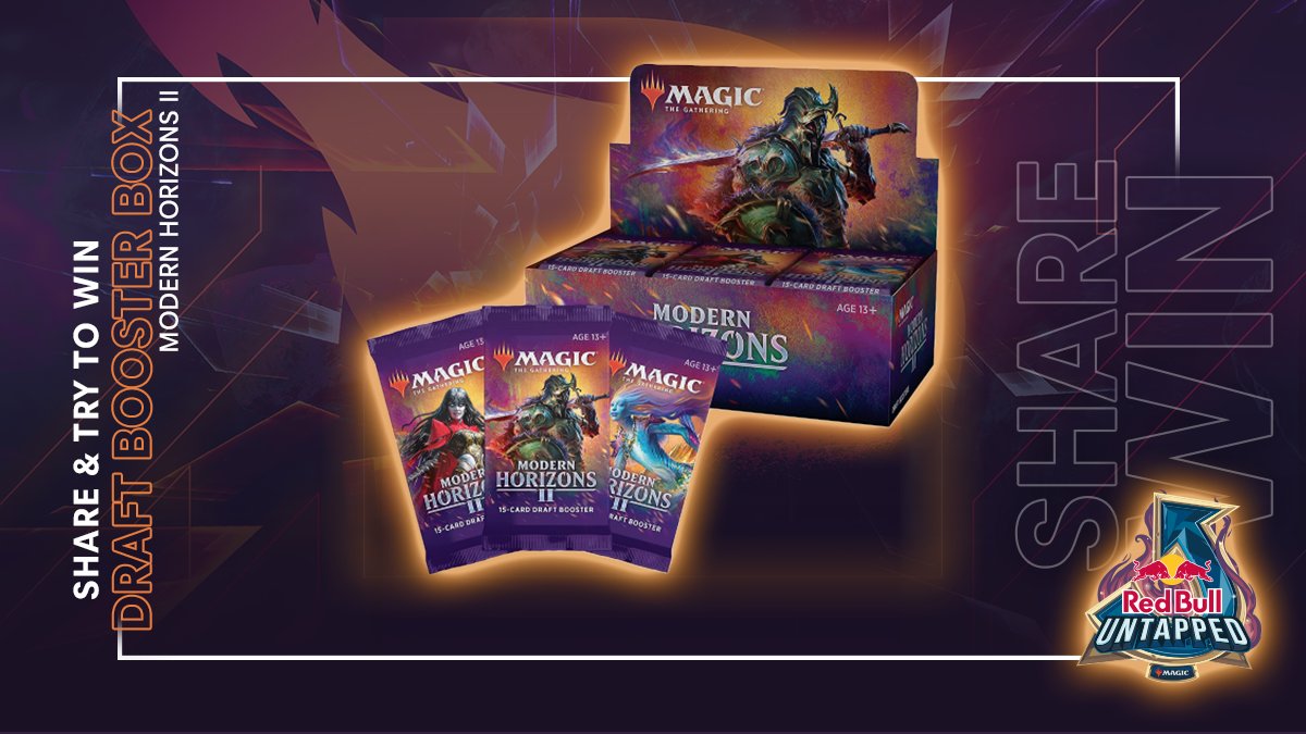 fanfinity_mtg's tweet photo. To celebrate this weekend's upcoming #RedBullUntapped2021 Finals we have another giveaway!

FINALS:
🗓️11/12  🕙10:00 UTC
🗓️12/12 🕑13:00 UTC
https://t.co/9W3lwbpFgr
Casters: 
@ToffelMTG &amp; @Mengu09

Follow &amp; Retweet to have a chance at winning a booster box of Modern Horizons II! https://t.co/auPJ06dkot