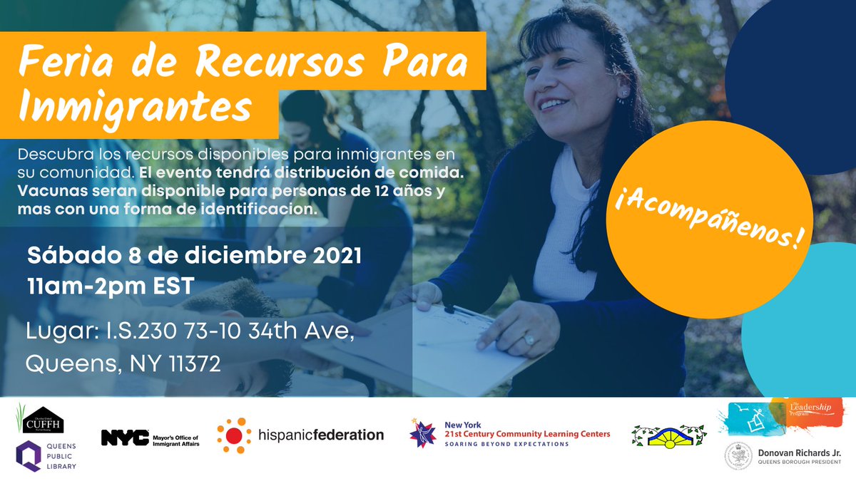 NYCImmigrants's tweet photo. On Saturday, December 18th from 11am-2pm, join us along with @HispanicFed, City agencies, elected officials, and CBO partners for an immigrant resource fair! The @NYCHealthSystem vaccine van will also be set up from 8am-6pm. #supportnotfear #letsgetvaccinated https://t.co/zXdwL7Cv0t