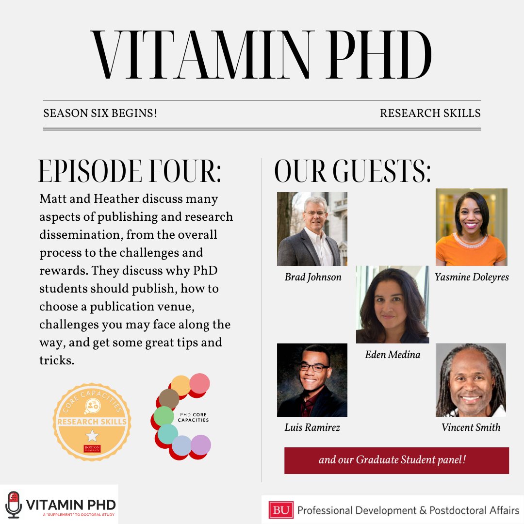 BUvitaminphd's tweet photo. A new #VitaminPhD is out! Listen as @heathermooooney and Matt Boyd speak with our multitude of guests on the importance of publishing. Episodes available on all listening platforms: https://t.co/j7ePketVKr #phdpd #phdadvice #researchskills https://t.co/lOi4VtdHLT