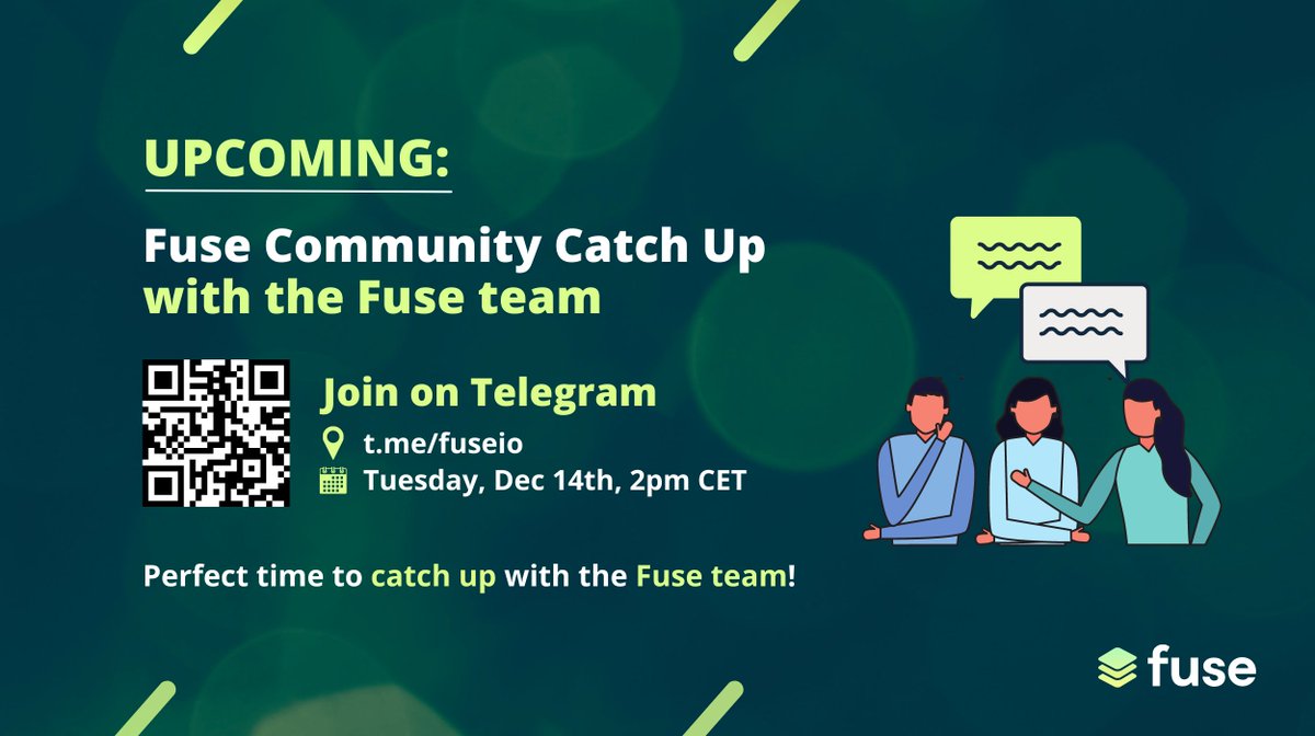 Fuse_network's tweet photo. Join us next Tuesday, on Dec 14th @ 2pm CET at https://t.co/7FJlIXjt2u for a Community Catch Up call with the #Fuse team! 👋💬

📍https://t.co/7FJlIXjt2u
📅Dec 14th, @ 2pm CET

$50 in $FUSE #airdrop rules:
💎Like and RT the post
💎Follow @Fuse_network
💎Tag 2 friends

#FuseNation https://t.co/8zEFLmOzQt