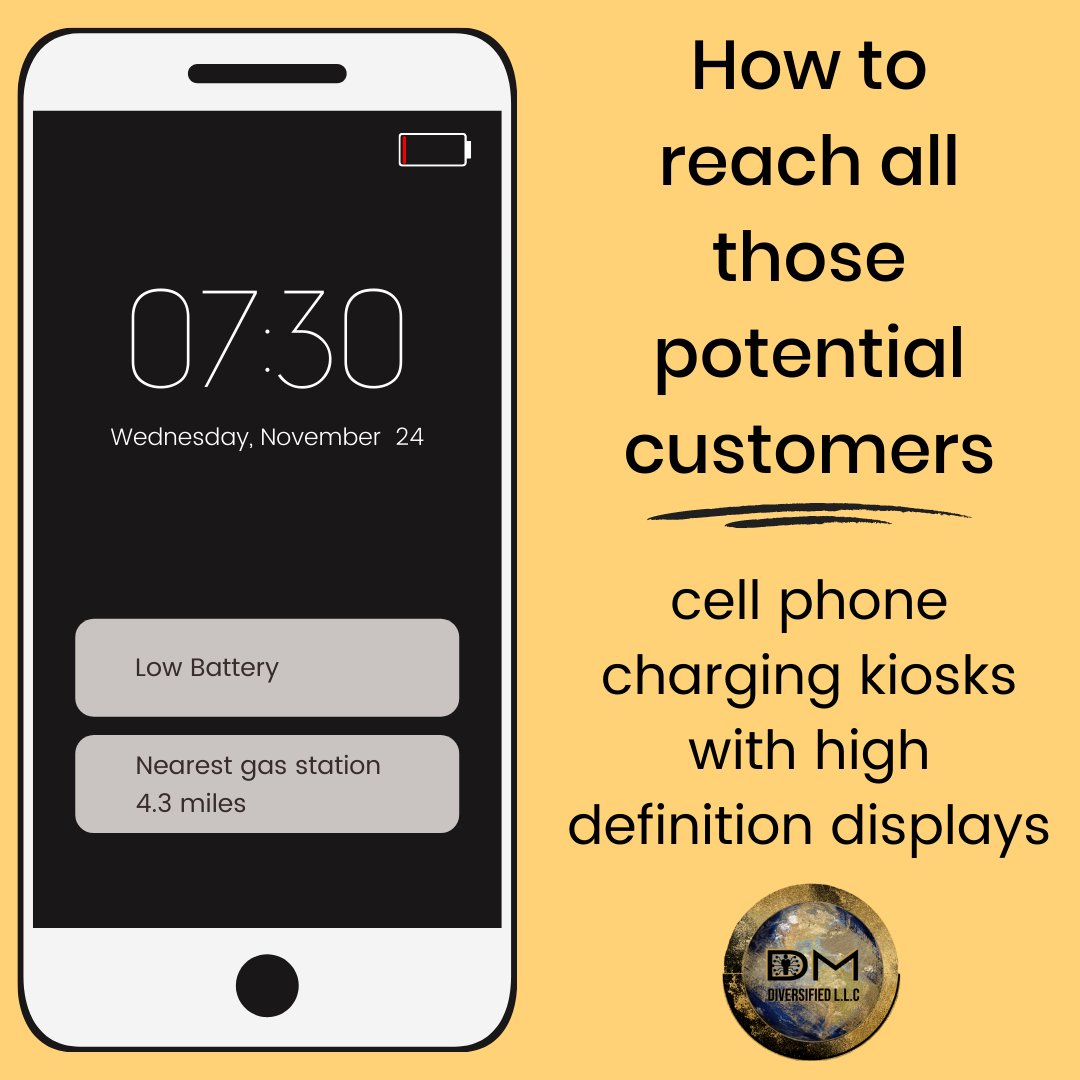 DiversifiedDm's tweet photo. With all the potential leads you could reach, why not invest in such an opportunity? Cell phone charging kiosks are an easily overlooked form of marketing that produces awesome results! Give us a call today (412) 657-2643
.
.
#dmdiversified #WeGotYourJuice https://t.co/F9Its89ESj