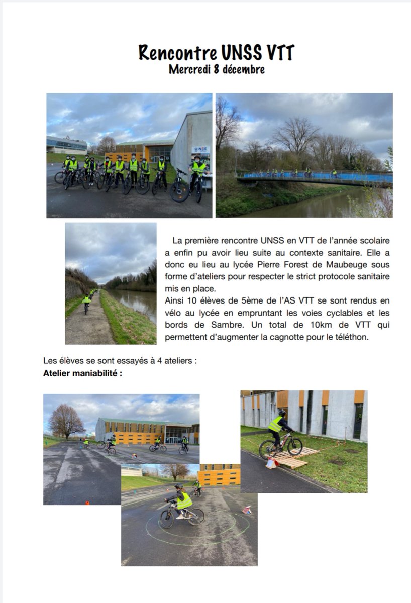 CiteEduMaubeuge's tweet photo. 08/12=> G2T_6 Santé et Sport. Élèves de 5E de #AS_VTT #CLG_Vauban au #LyceeP_Forest pour une compétition UNSS 🎯4 ateliers : Maniabilité, trial, vitesse et cross country ➡️10 kms action solidaire pour le Téléthon 👏aux élèves !
@CiteEduMaubeuge @unssacadlille @VilleMaubeuge https://t.co/2bTtIsY7dY