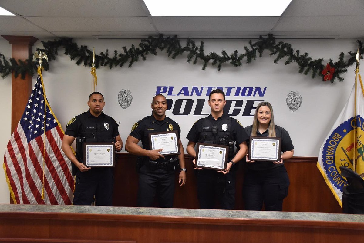 PlantationPD's tweet photo. Congrats to the Community Engagement Unit on receiving the Unit Citation Award! As a new unit they have excelled in community events, taking first place in two events and have been exceptional in their networking and partnership initiatives.  

#ppdcares https://t.co/tILNNTjI0W