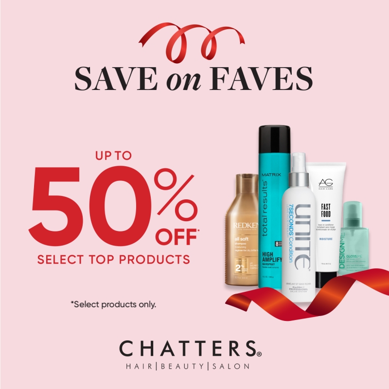 Shop now at <a href="/ChattersHair/">Chatters Hair Salons</a> through Sunday, December 19 and receive up to 50% OFF select top products in-store! 🥳*Some exclusions apply