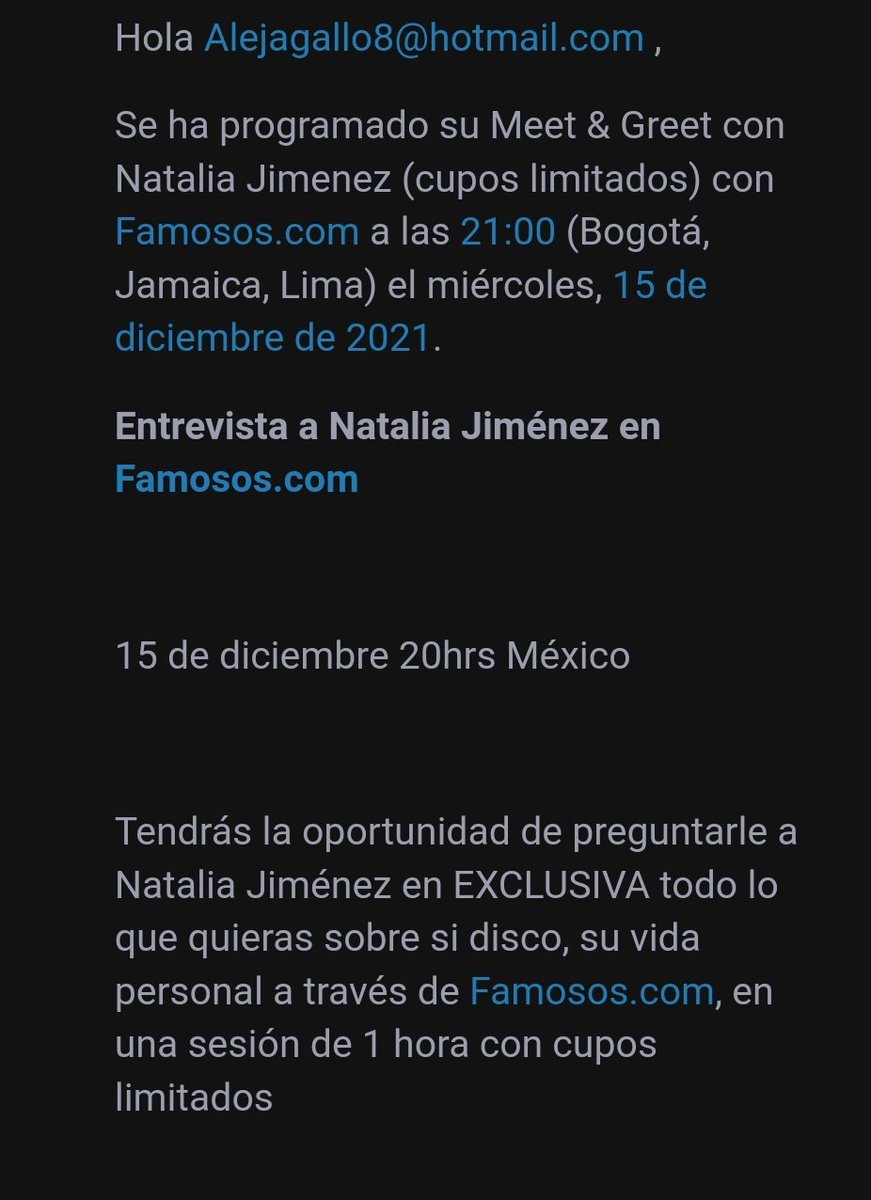 alejagalloc's tweet photo. @NataliaJimenez Ya tengo mi cupo 🥳🥳 #countdown https://t.co/WTpJ3Vetpj