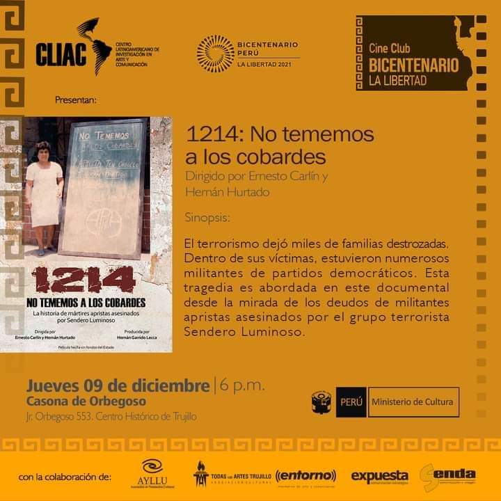 Soy_Aprista's tweet photo. Hoy en Trujillo
Proyección del documental 1214 #NoTememosALosCobardes en la Casa Orbegoso a las 6pm.
#Cliac https://t.co/a4BbqJxIXp