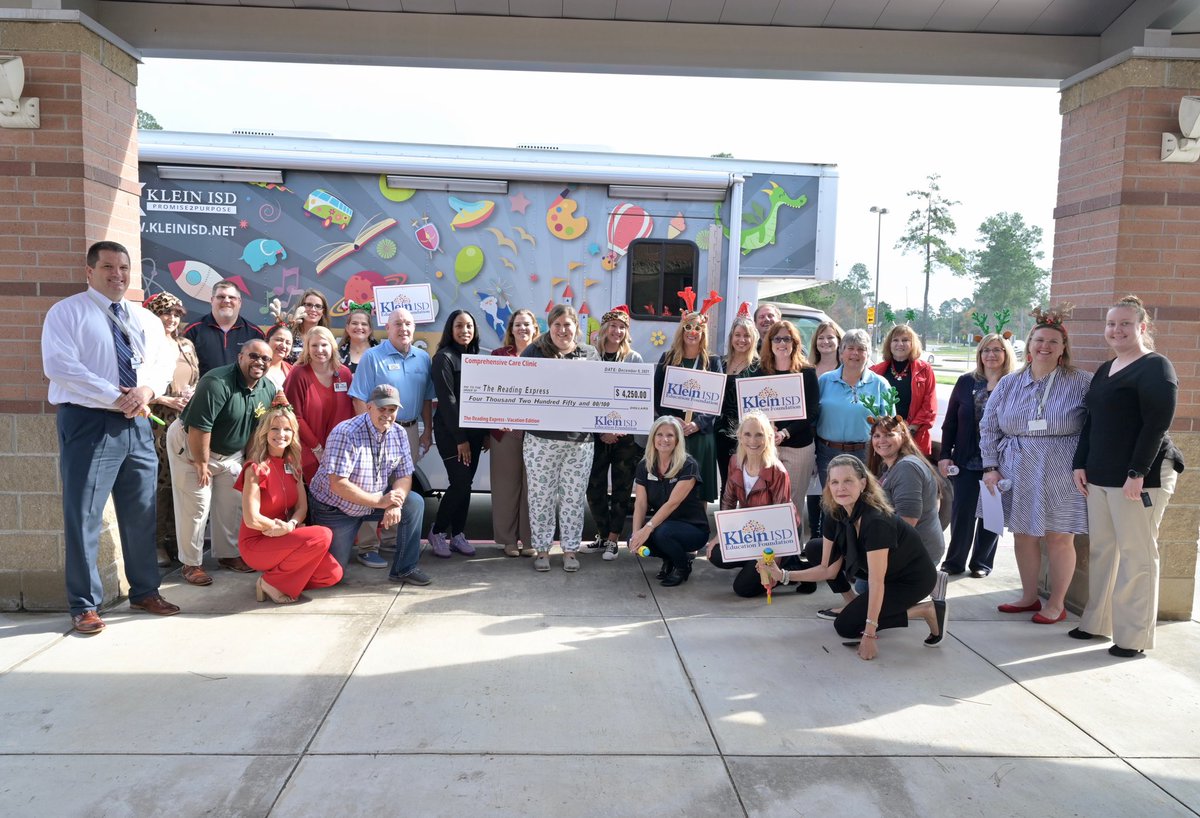 KleinFoundation's tweet photo. Our next grant is being presented to The Reading Express! @LeaneKrause, @BenignusKISD Librarian, has run this mobile library during summer months all across our community! With this grant, she will be able to ride on the Reading Express to YOUR neighborhood: Vacation Edition! 👏 https://t.co/J5s4DtB2RO