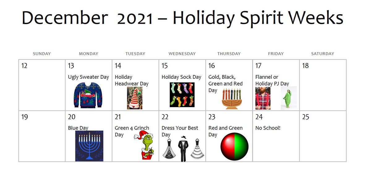 Holiday Spirit Weeks start Monday at SRM.  Dress to Impress!