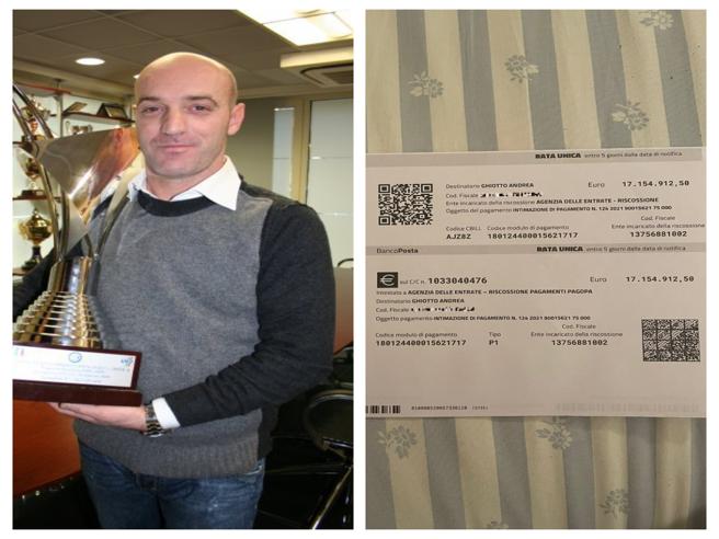 Vicenza, Equitalia gli recapita un bollettino da 17 milioni di euro: «Da pagare entro 5... csera.it/93e57a81pd