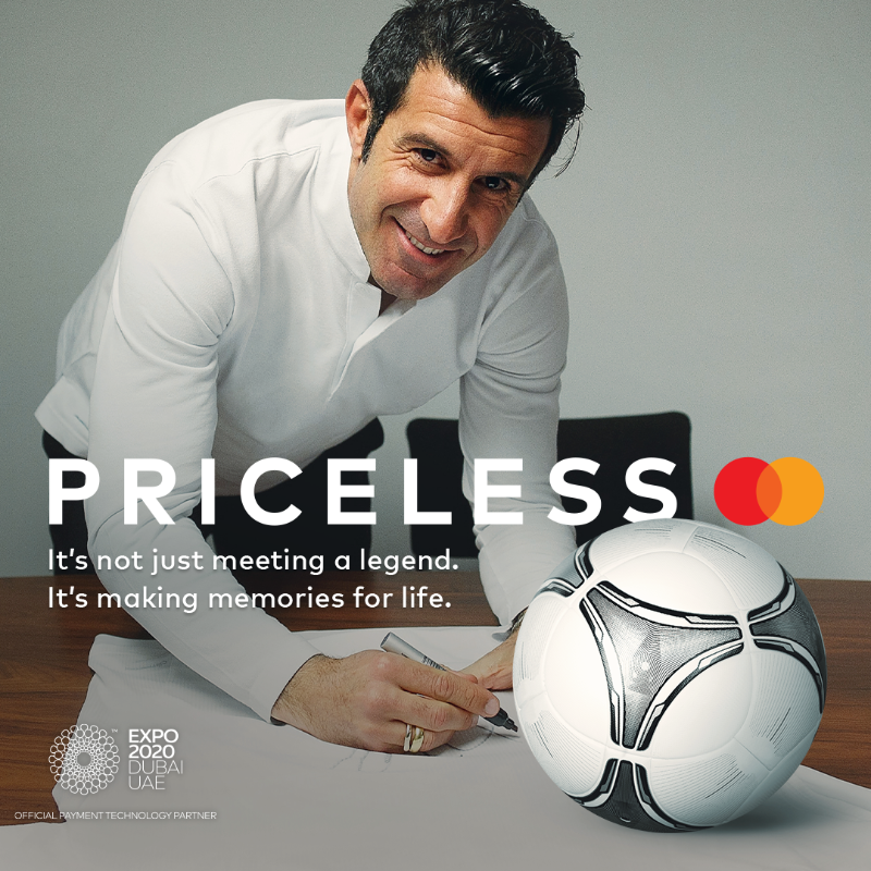 MastercardMENA's tweet photo. Retweet this post and mention @MastercardMEA for a chance to win 2 tickets* to Expo 2020 Dubai to meet and greet football legend, @LuisFigo.