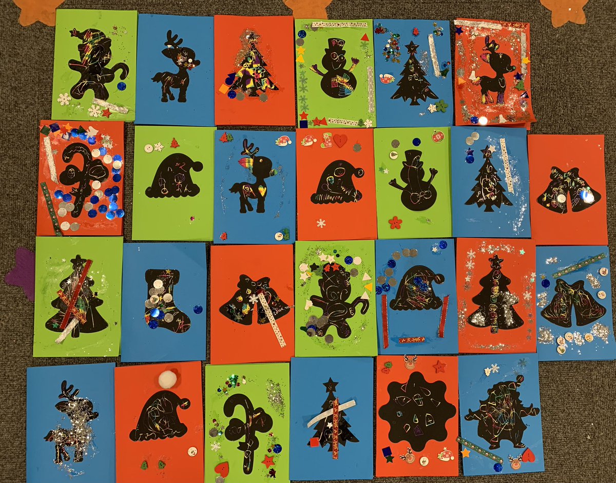 MrsGriffiths7's tweet photo. I’m a big advocate over Process vs Product and never produce cards etc which look identical or have been very adult led. These were all made in provision independently, I personally think they look magical ♥️🎄🎅🏻🥰 @StanleyGrovePA #cardmaking #eyfs #processvsproduct #skills https://t.co/z5JDGf7GMK