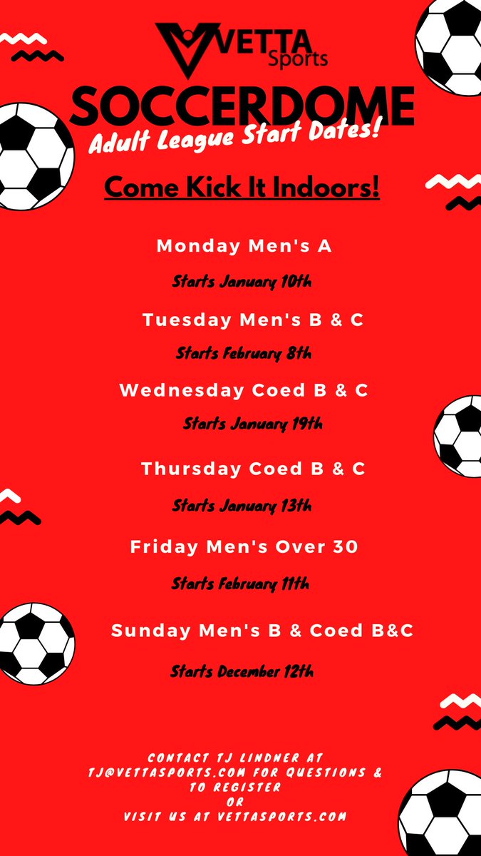 Don’t get left out in the cold this winter! Assemble your crew for an upcoming league start date at Soccerdome!
#STL #soccer #fun #fitness #recreation #letskickit #WINTER