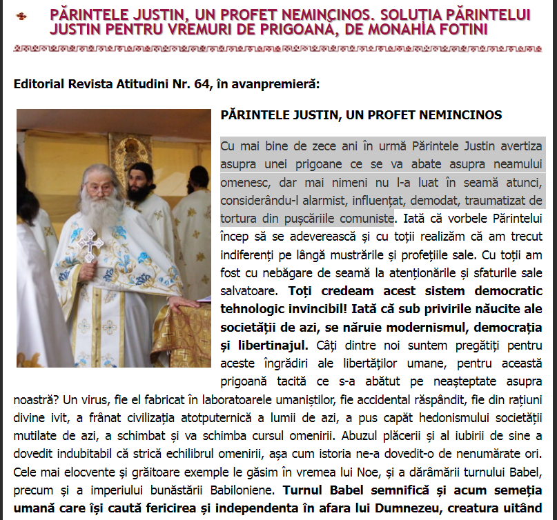 EmfFact's tweet photo. "Cu mai bine de zece ani în urmă Părintele Justin avertiza asupra unei prigoane ce se va abate asupra neamului omenesc, dar mai nimeni nu l-a luat în seamă atunci, considerându-l alarmist, influențat, demodat, traumatizat de tortura din pușcăriile comuniste"
#unseenwarfare https://t.co/OioEzNLfPd