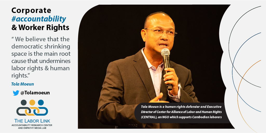 AcctResearchCtr's tweet photo. Listen to @Tolamoeun of @CentralCambodia explain why democratic governance and civic freedoms matter for corporate accountability. #Summit4Democracy 

Produced by @AcctResearchCtr, @empathymedialab @Judy_Gearhart  @EvanMatthewPapp

https://t.co/mp2fe8TAFO

#LaborRadioPod https://t.co/QLsbRZEffK