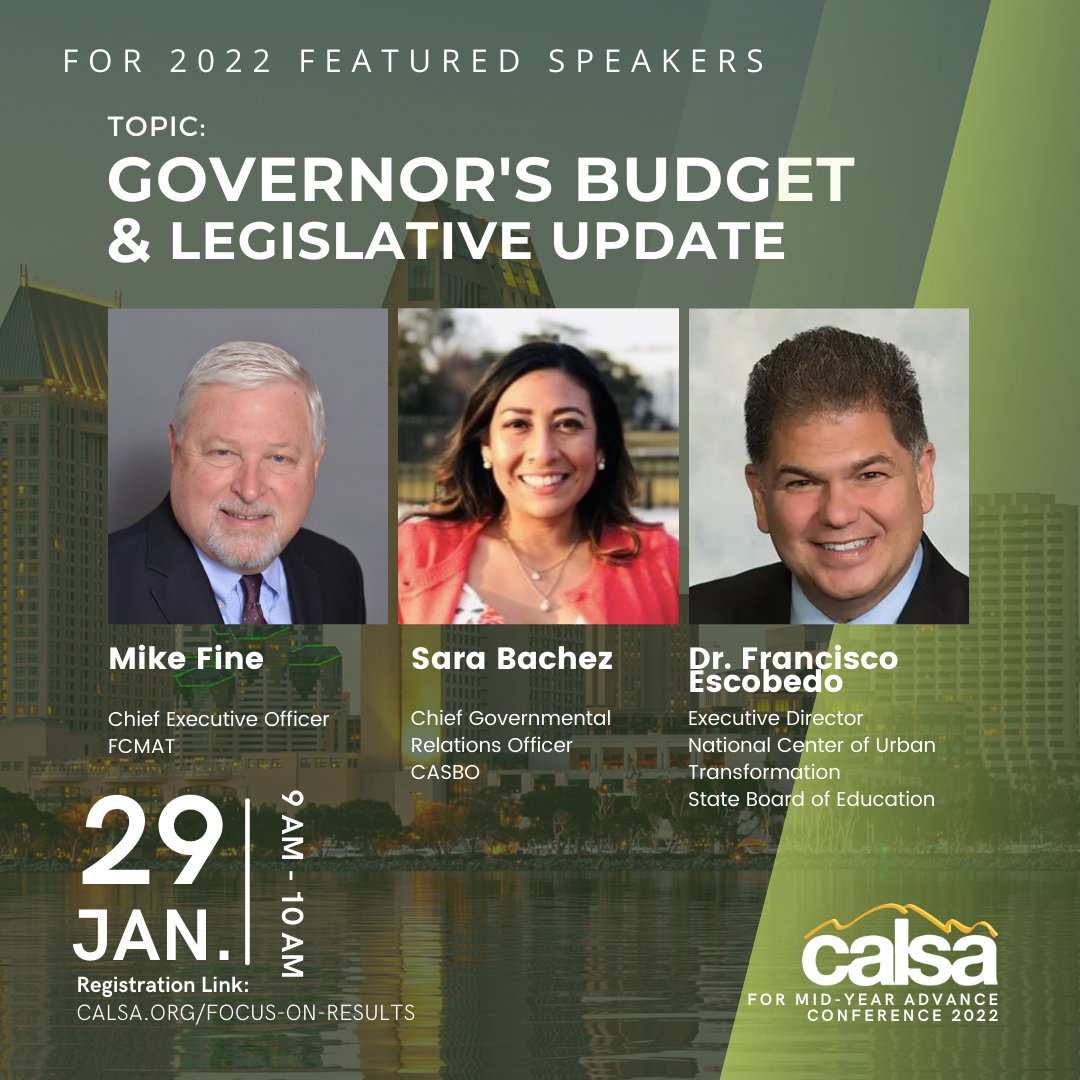 CALSAfamilia's tweet photo. We are eager to announce #CALSAFOR2022 Keynote Speakers! Learn from Mike Fine, @SBachez, Dr. Francisco Escobedo, and other inspiring leaders by joining us at our 2022 Focus On Results Conference in San Diego, CA, on Jan. 28-30!
Register now at https://t.co/KfKUPB6w5g https://t.co/i06UZNjKhy